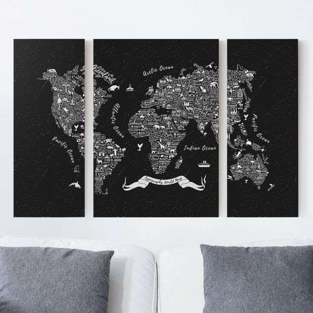 Leinwandbild mit Spruch Typografie Weltkarte schwarz