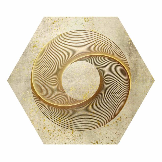 Foto auf Hartschaumplatte Line Art Kreisspirale Gold
