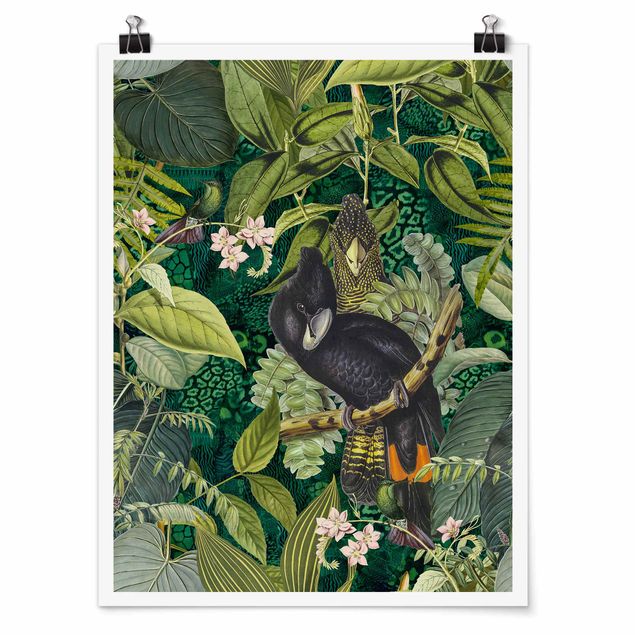 Wandbilder Floral Bunte Collage - Kakadus im Dschungel