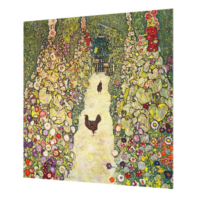 Glasrückwand Küche Gustav Klimt - Gartenweg mit Hühnern