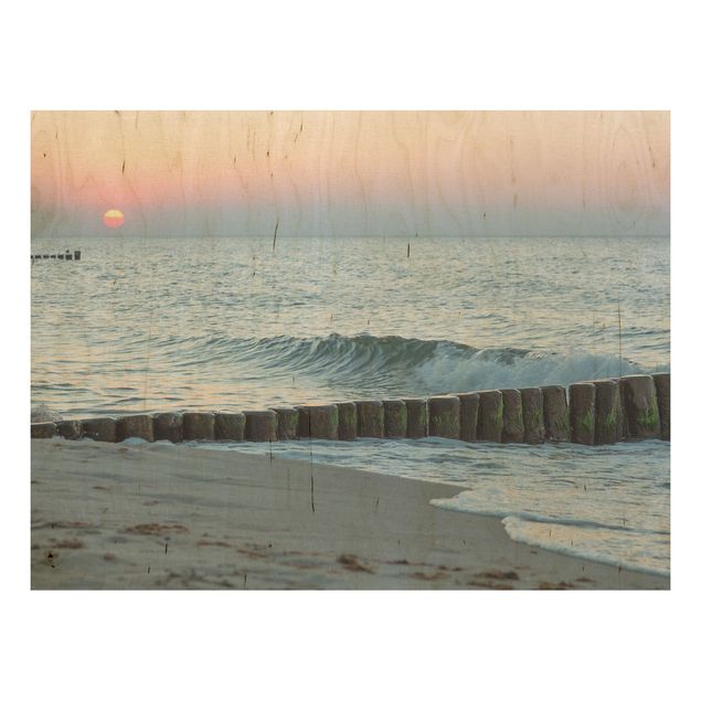 Holzbilder Landschaften Sonnenuntergang am Meer