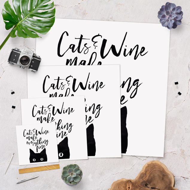 Wandbilder Cats and Wine make everything fine
