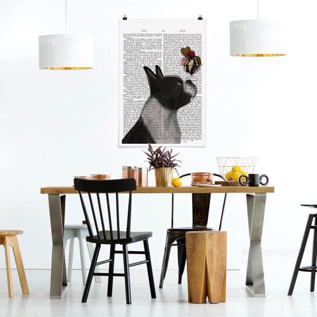 Poster schwarz-weiß Tierlektüre - Terrier mit Eis