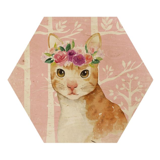 Wandbilder Tiere Aquarell Katze Rosa