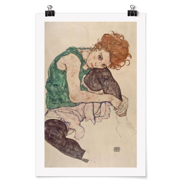 Kunstkopie Poster Egon Schiele - Sitzende Frau mit hochgezogenem Knie