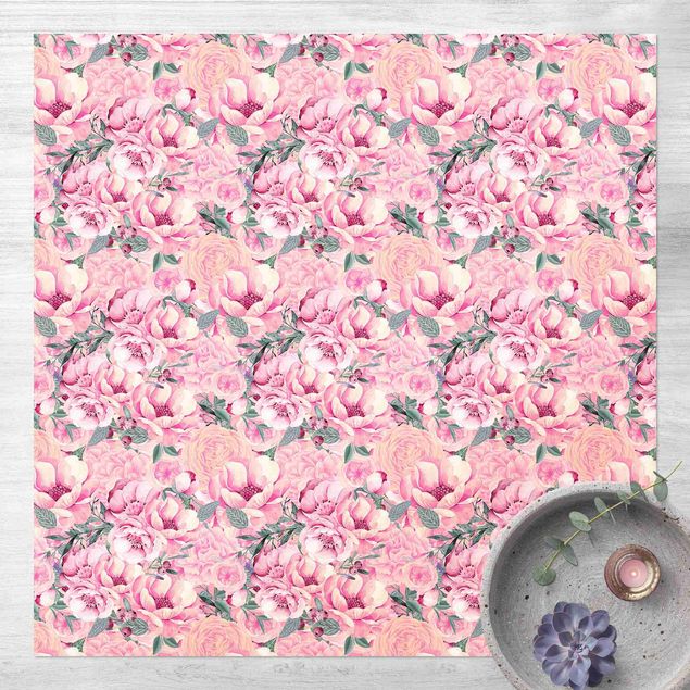 Aussen Teppich Rosa Blütentraum Pastell Rosen in Aquarell