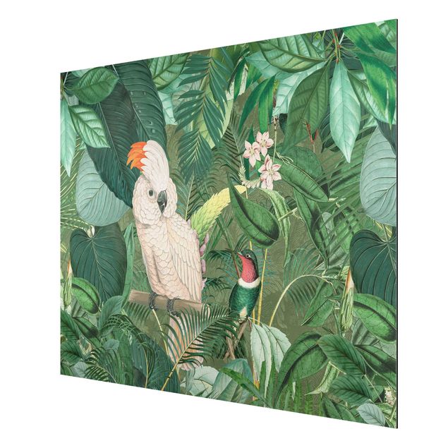 Wandbilder Blumen Vintage Collage - Kakadu und Kolibri
