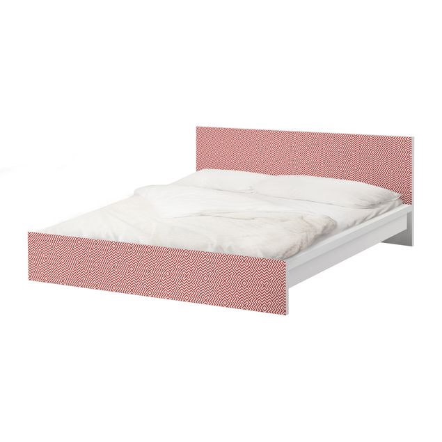 Möbelfolie für IKEA Malm Bett niedrig 160x200cm - Klebefolie Rotes Geometrisches Streifenmuster
