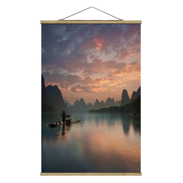Wandbilder Landschaften Sonnenaufgang über chinesischem Fluss
