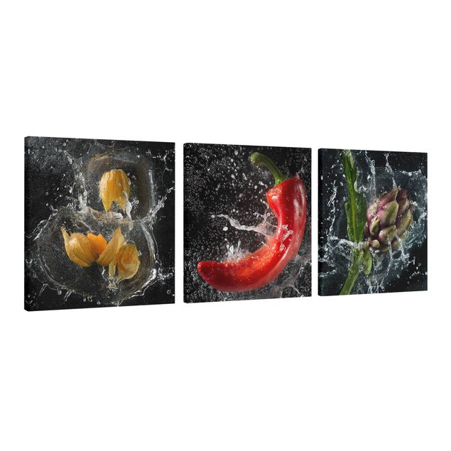 Wandbilder Blumen Paprika Artischocke Physalis Splash