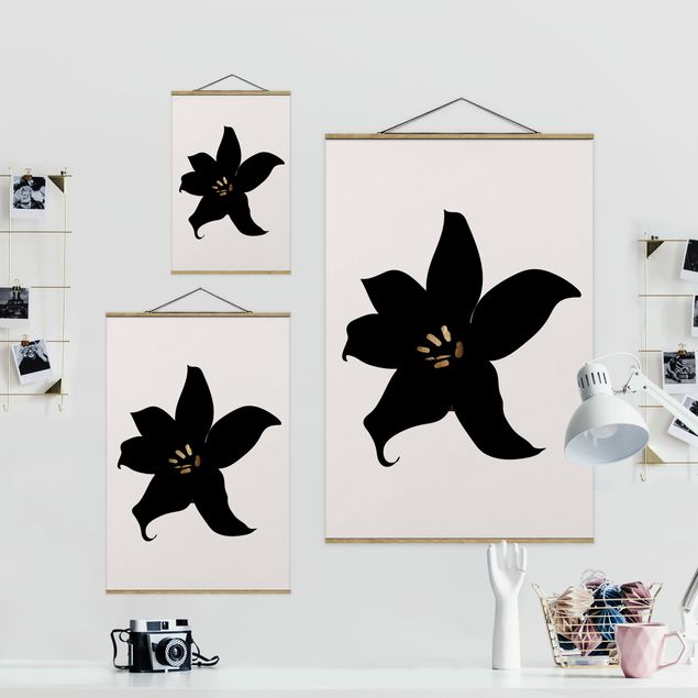 Wandbilder Kunstdrucke Grafische Pflanzenwelt - Orchidee Schwarz und Gold