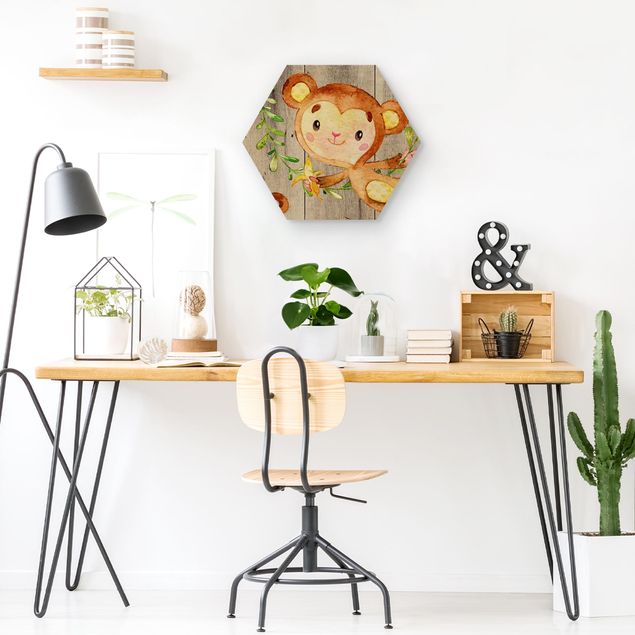 Wandbilder Modern Aquarell Affe auf Holz