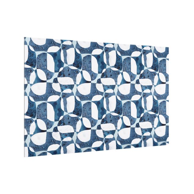 Glasrückwand Küche Lebende Steine Muster in Blau