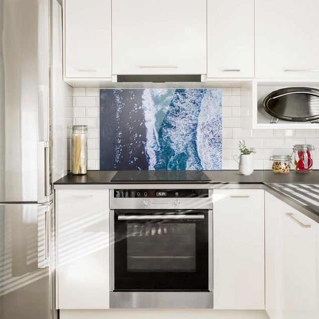 Glasrückwand Küche Luftbild - Jökulsárlón in Island vertikal