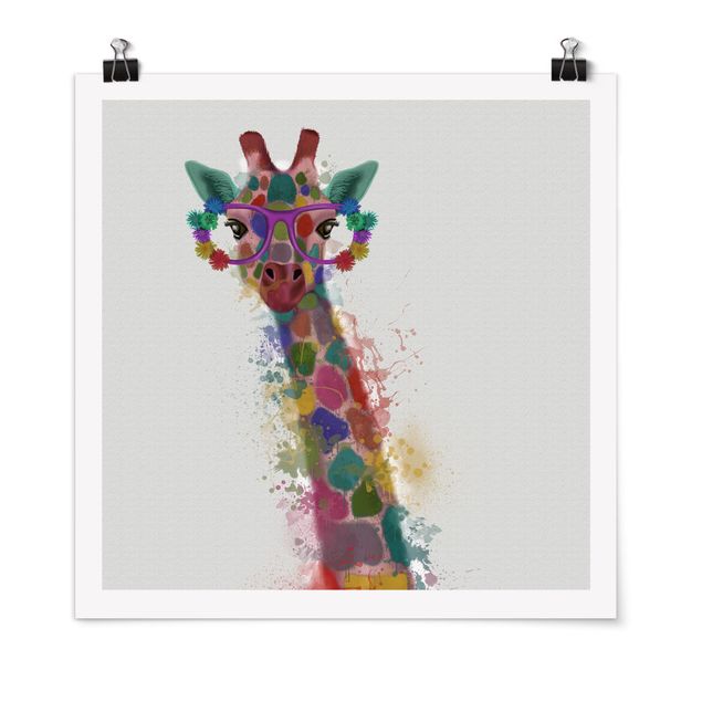 Poster Tiere Regenbogen Splash Giraffe