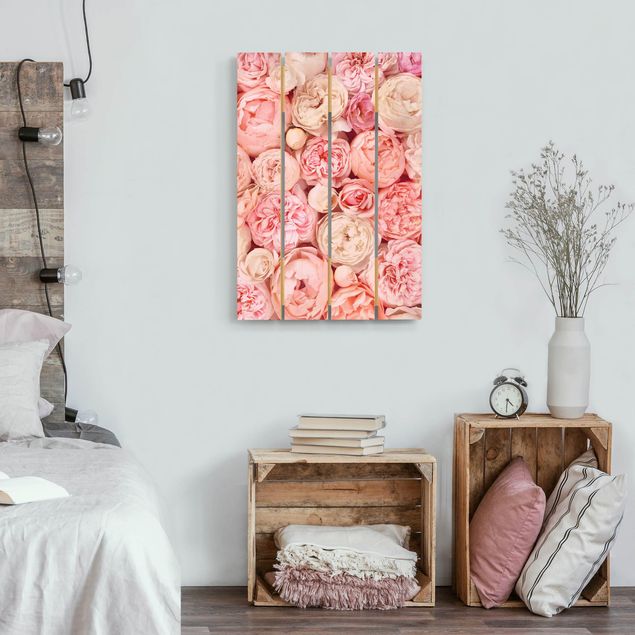 Holzbilder Blumen Rosen Rosé Koralle Shabby