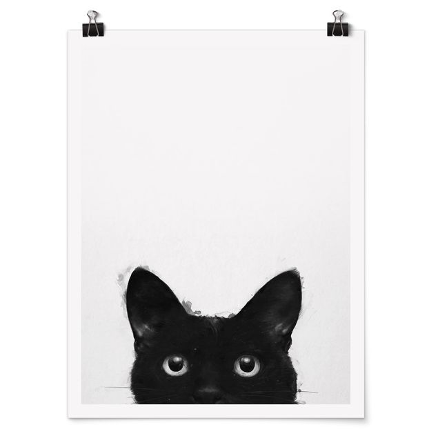 Kunstkopie Poster Illustration Schwarze Katze auf Weiß Malerei