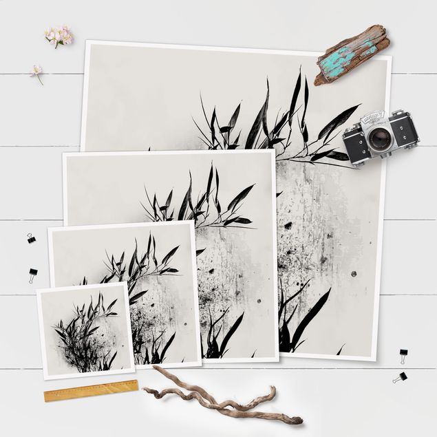 Wandbilder Schwarz-Weiß Grafische Pflanzenwelt - Schwarzer Bambus