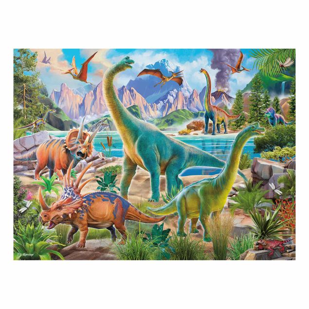 Wandbilder Katzen Brachiosaurus und Tricaterops