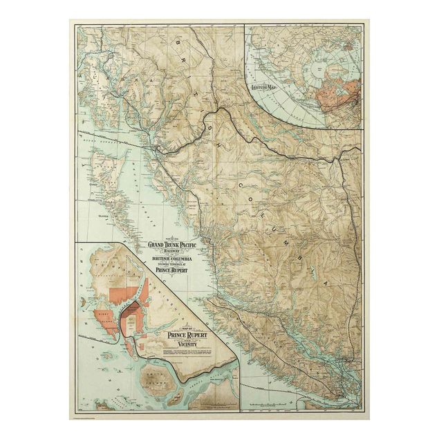 Wandbilder Weltkarten Vintage Karte British Columbia