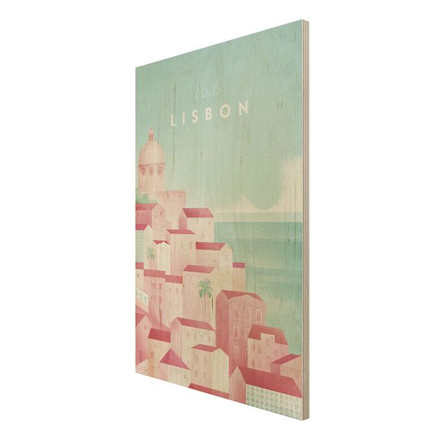 Holzbilder Vintage Reiseposter - Lissabon