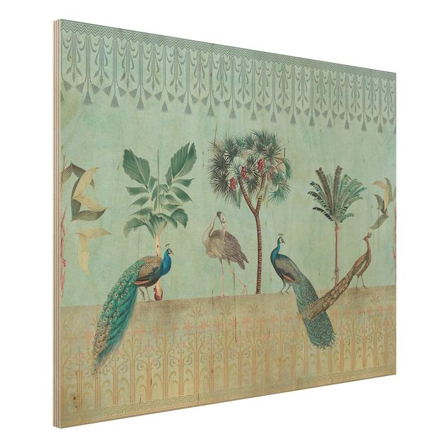 Küchen Deko Vintage Collage - Tropische Vögel mit Palmen