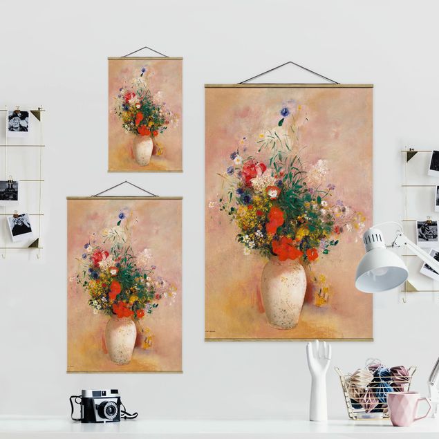Wandbilder Kunstdrucke Odilon Redon - Vase mit Blumen (rosenfarbener Hintergrund)