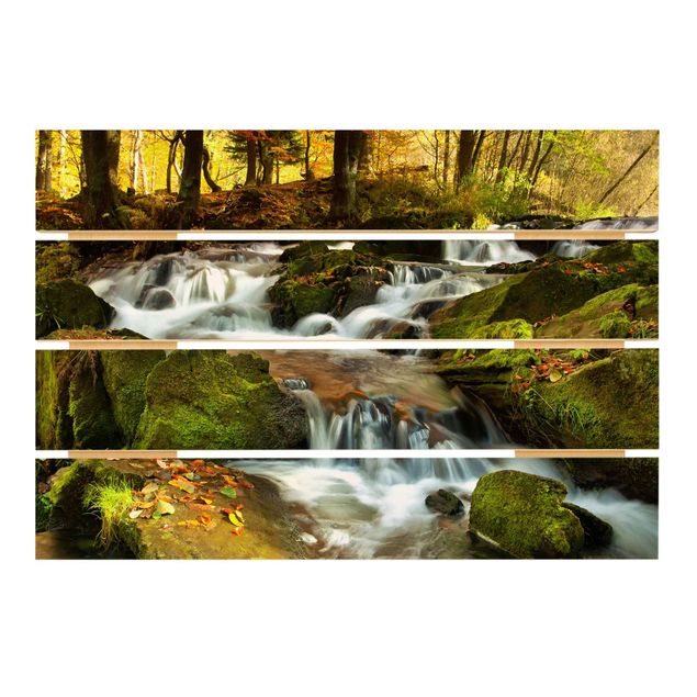 Holzbilder Wasserfall herbstlicher Wald