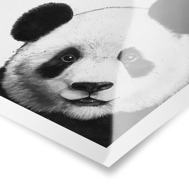 Tierposter Illustration Panda Schwarz Weiß Malerei