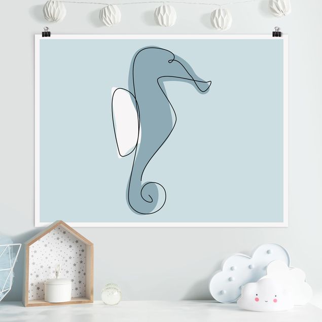 Wandbilder Fische Seepferdchen Line Art