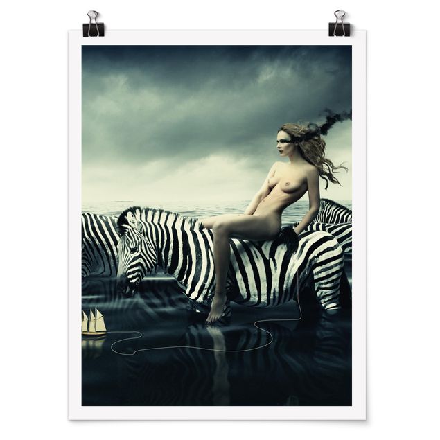 Poster Tiere Frauenakt mit Zebras