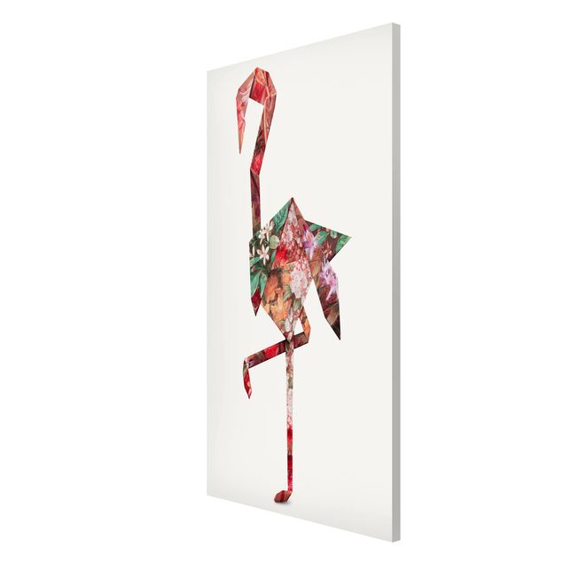 Wandbilder Floral Origami Flamingo