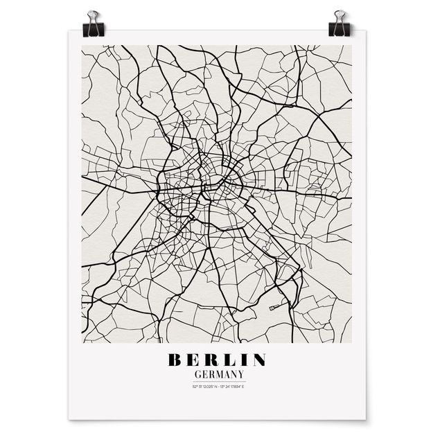 schwarz-weiß Poster Stadtplan Berlin - Klassik