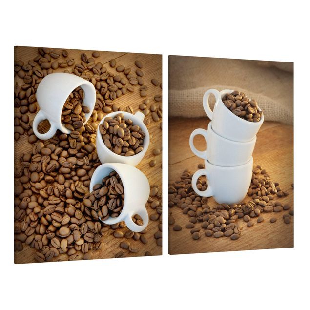 Leinwandbilder Kaffee 3 Espressotassen mit Kaffeebohnen