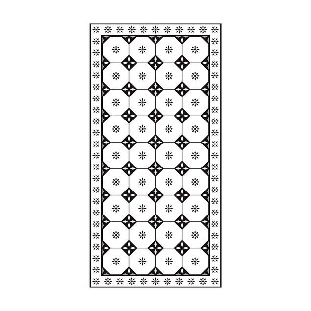 Moderner Teppich Geometrische Fliesen Landhaus Schwarz Weiß mit Bordüre