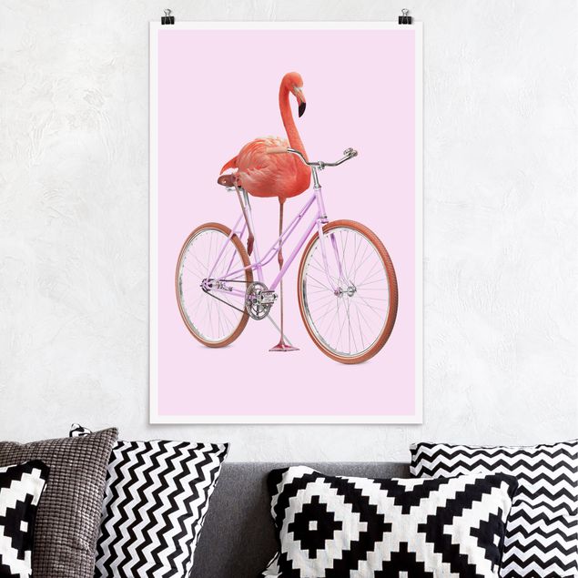 Wanddeko Küche Flamingo mit Fahrrad