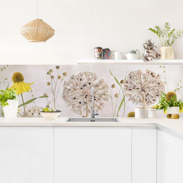 Glasrückwand Küche Allium und Helenium Illustration