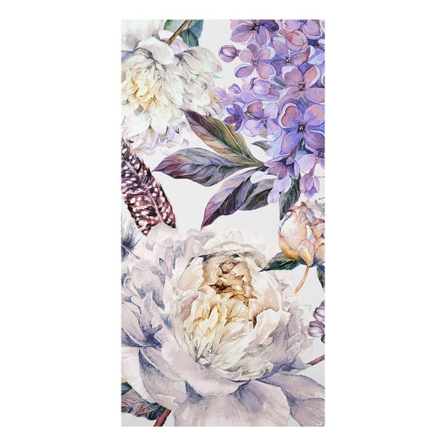 Wandbilder Floral Zartes Aquarell Boho Blüten und Federn Muster
