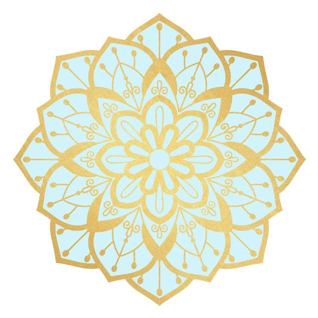 Buddha Wandtattoo Mandala Blüte Muster gold hellblau