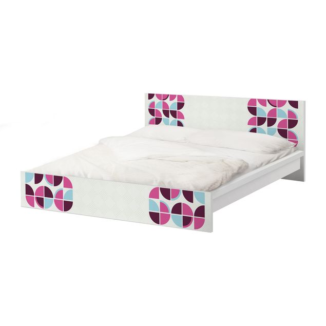 Möbelfolie für IKEA Malm Bett niedrig 160x200cm - Klebefolie Retro Kreise Musterdesign