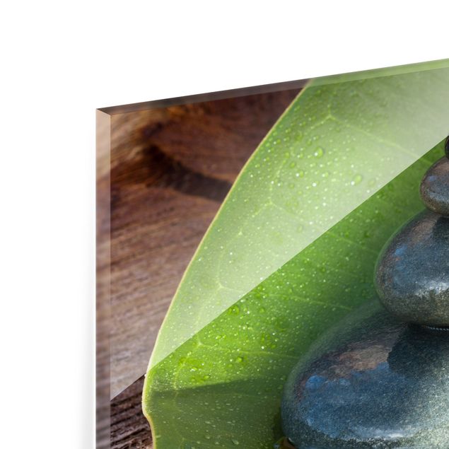Glas Spritzschutz - Steinturm auf grünem Blatt - Querformat - 4:3