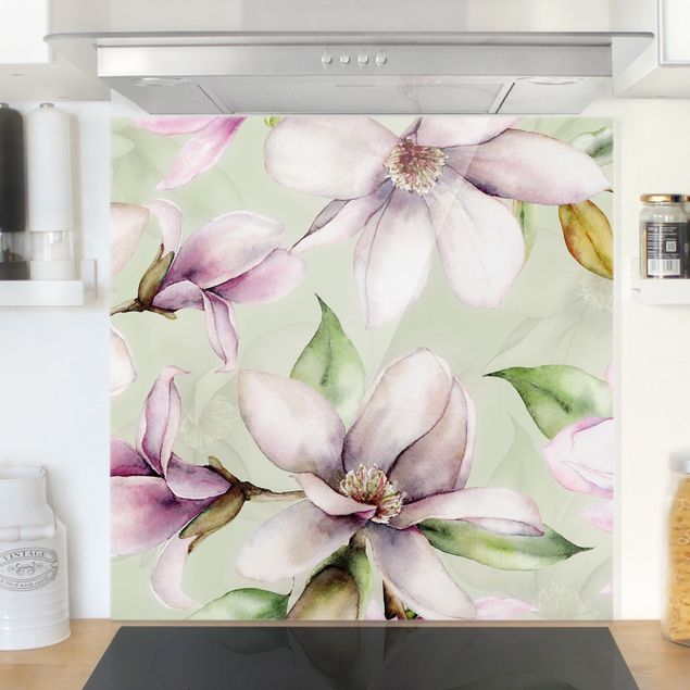 Wanddeko Küche Magnolien Illustration auf Mint