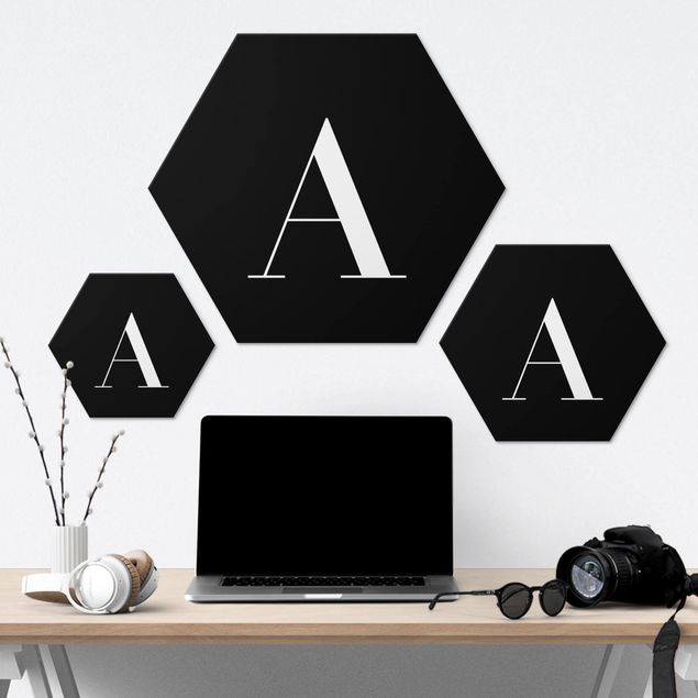 Hexagon Bild Alu-Dibond - Buchstabe Serif Schwarz A