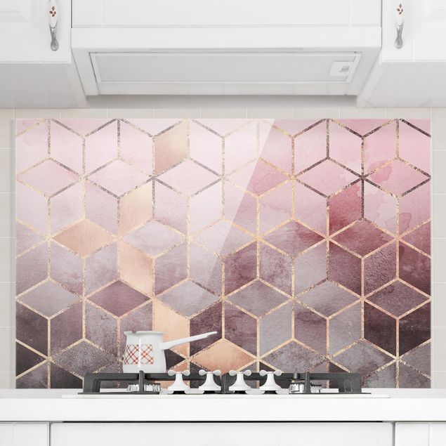 Wanddeko Küche Rosa Grau goldene Geometrie