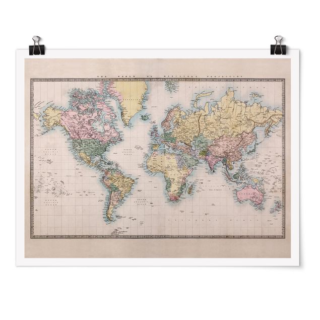 Wandbilder Weltkarten Vintage Weltkarte um 1850