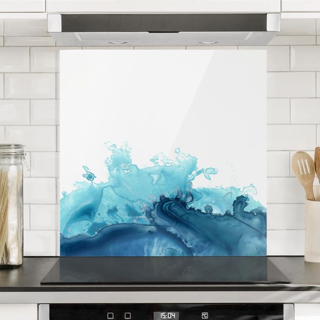 Küchen Deko Welle Aquarell Blau I