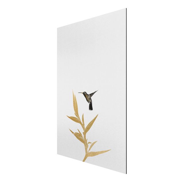 Wandbilder Blumen Kolibri und tropische goldene Blüte II