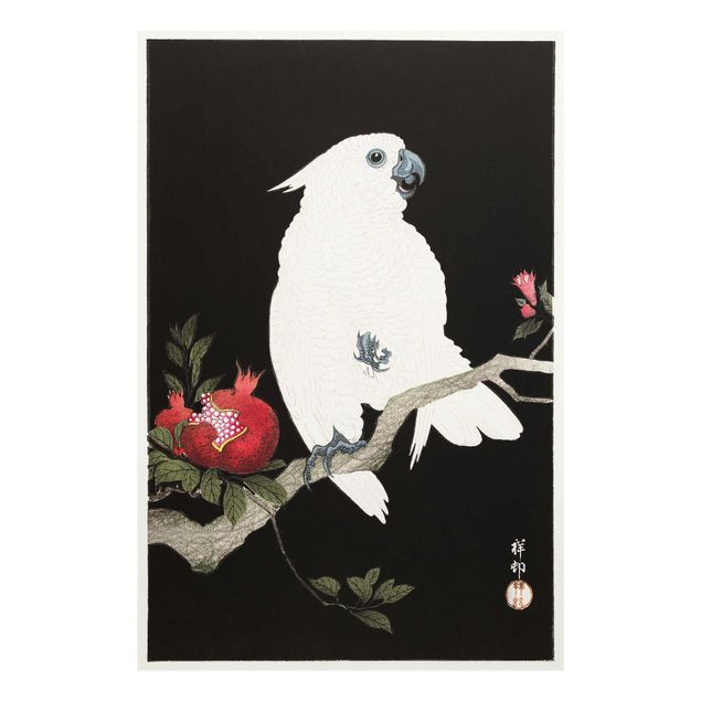 Wandbilder Schwarz-Weiß Asiatische Vintage Illustration Weißer Kakadu