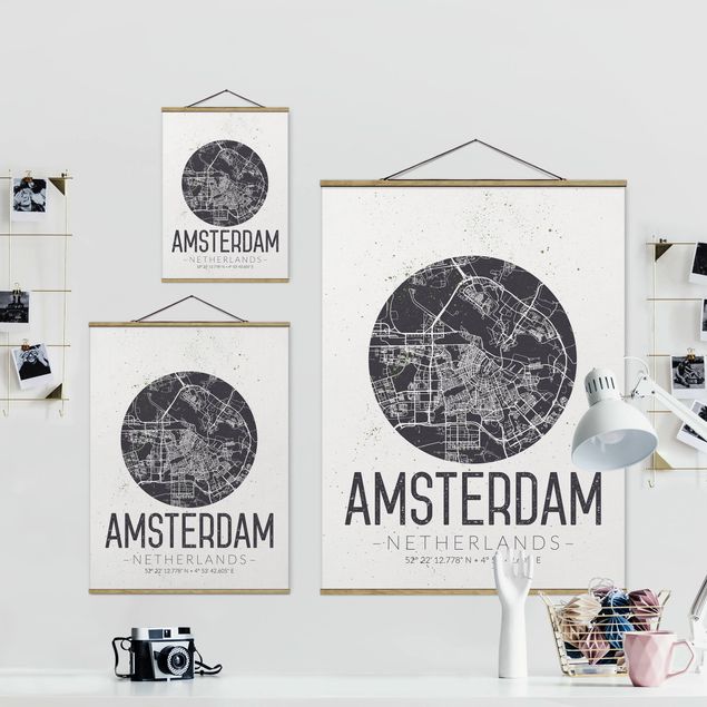 Wandbilder Schwarz-Weiß Stadtplan Amsterdam - Retro