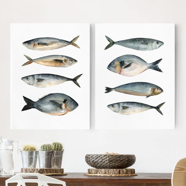Leinwandbild Fisch Acht Fische in Aquarell Set I